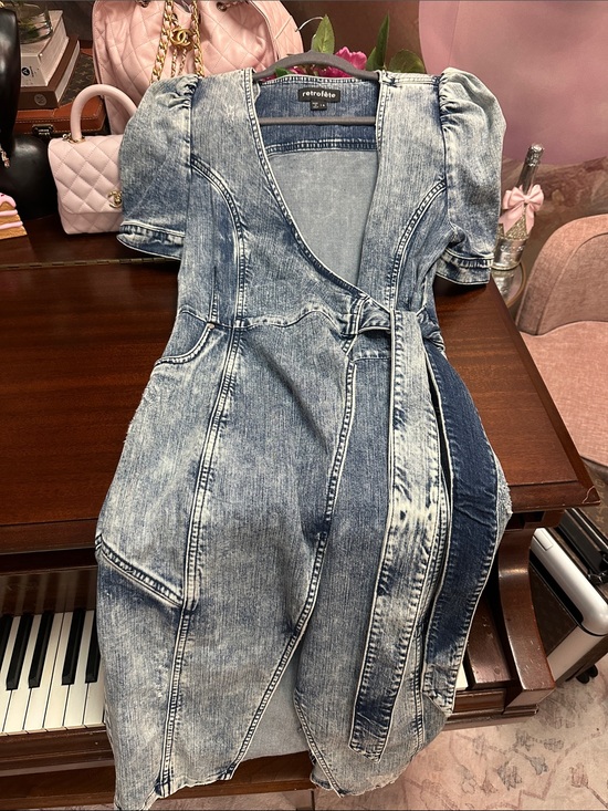 Retrofete Dresses & Skirts - Retrofete Acid-Wash Denim Wrap Dress in Light Blue by Retrofete